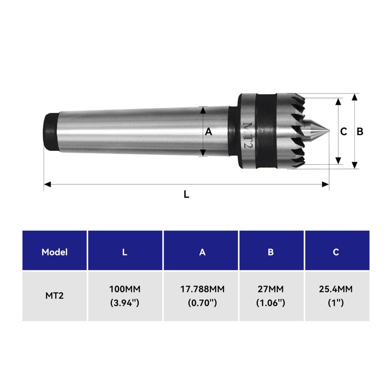 HFS(R) Woodworking Lathe Drive Center MT2 with 1-Inch Crown - Image 2